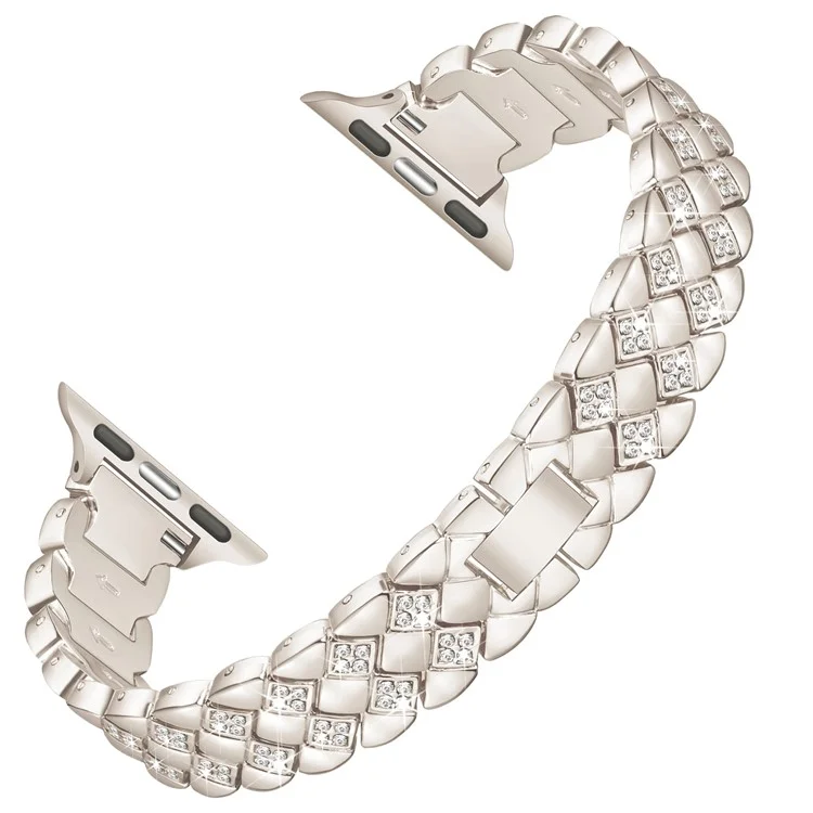 KALEBOL Diamond Shape Watch Band for Apple Watch Series 10 9 8 7 SE 6 5 4 3 2 1 42mm 41mm 40mm 38mm Rhinestone Zinc Alloy Strap - Starlight