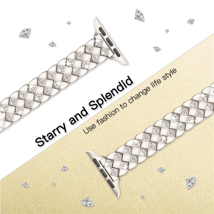 KALEBOL Diamond Shape Watch Band for Apple Watch Series 10 9 8 7 SE 6 5 4 3 2 1 42mm 41mm 40mm 38mm Rhinestone Zinc Alloy Strap - Starlight