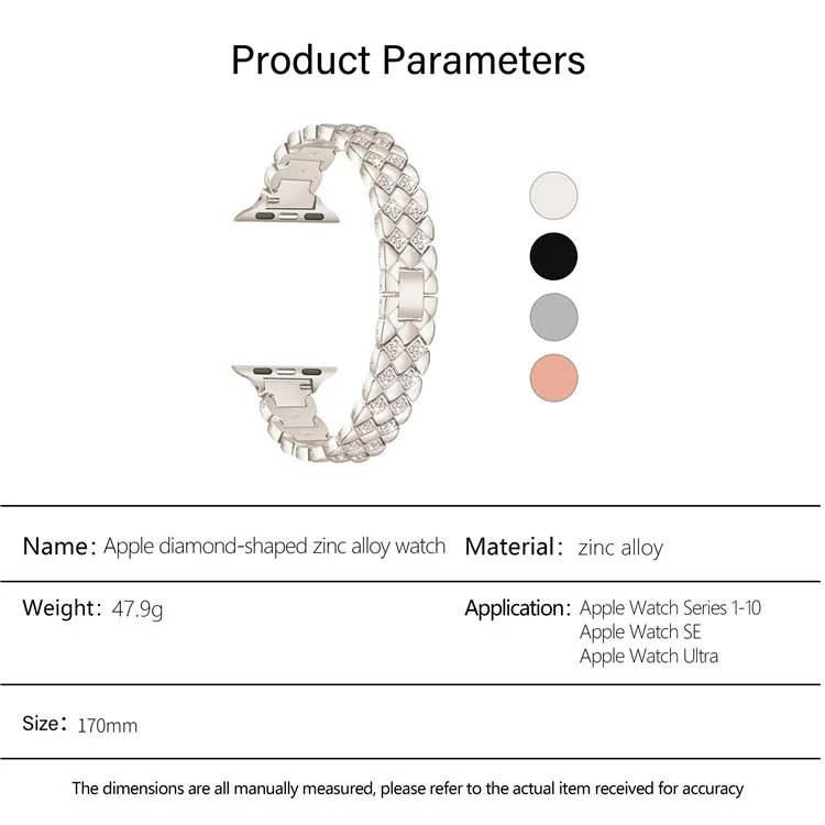 KALEBOL Diamond Shape Watch Band for Apple Watch Series 10 9 8 7 SE 6 5 4 3 2 1 42mm 41mm 40mm 38mm Rhinestone Zinc Alloy Strap - Starlight