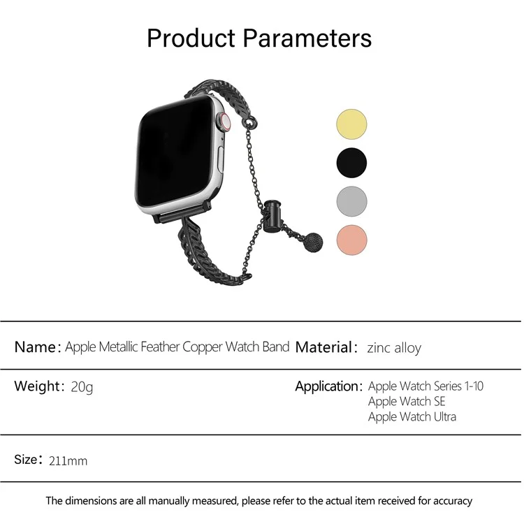 Pulseira de relógio com formato de pena KALEBOL para Apple Watch Series 10 Ultra 9 8 7 SE 6 5 4 3 2 1 46mm 49mm 45mm 44mm 42mm - Preto