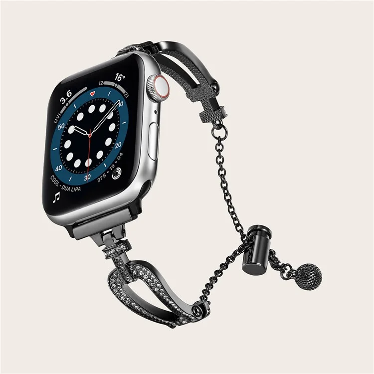 КАЛЕБОЛ Ремешок для часов U-образной формы для Apple Watch Series 10 9 8 7 SE 6 5 4 3 2 1 42 мм 41 мм 40 мм 38 мм, со стразами, из цинкового сплава - черный