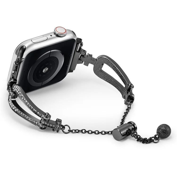 Браслет для Apple Watch серии 10 Ultra 9 8 7 SE 6 5 4 3 2 1 46 мм 49 мм 45 мм 44 мм 42 мм KALEBOL U-образной формы, с инкрустацией из кристаллов, из сплава цинка - черный.
