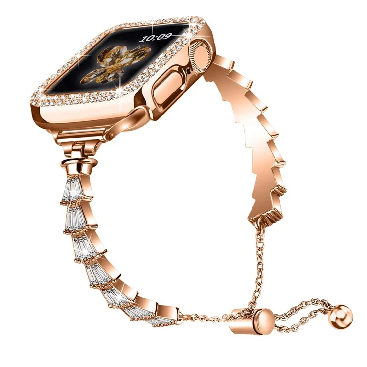 Cinturino in metallo con diamanti KALEBOL Crown per Apple Watch Series 10 9 8 7 SE 6 5 4 3 2 1 da 42mm, 41mm, 40mm, 38mm, in lega di zinco - Oro rosa