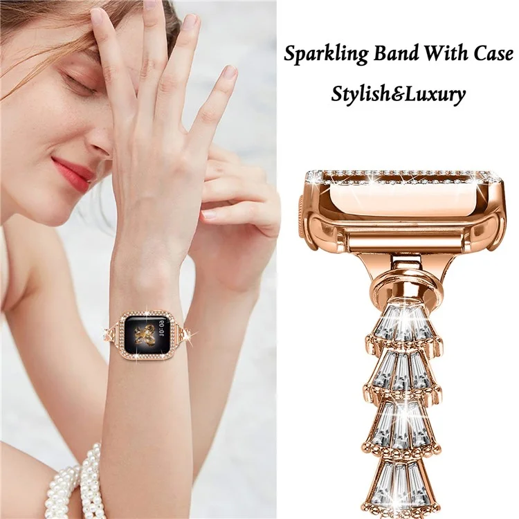 Cinturino in metallo con diamanti KALEBOL Crown per Apple Watch Series 10 9 8 7 SE 6 5 4 3 2 1 da 42mm, 41mm, 40mm, 38mm, in lega di zinco - Oro rosa
