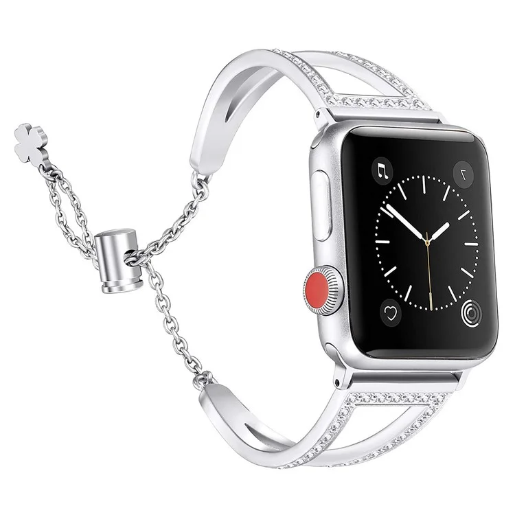 KALEBOL V-förmiges Uhrenarmband für Apple Watch Series 10 Ultra 9 8 7 SE 6 5 4 3 2 1 46mm 49mm 45mm 44mm 42mm Strass-Zinklegierung - Silber
