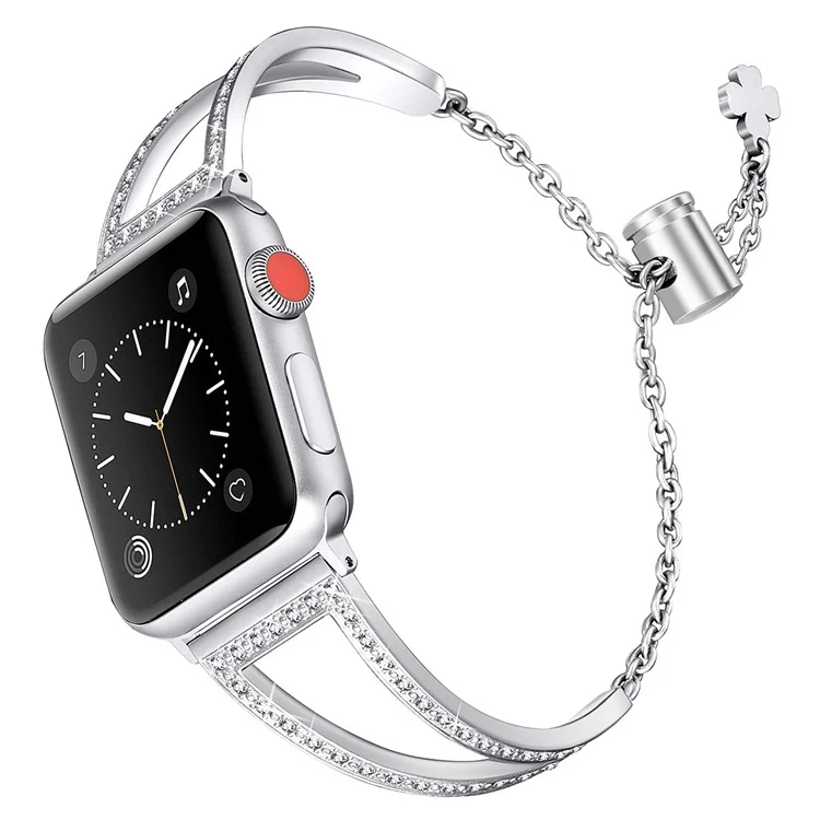 KALEBOL V-förmiges Uhrenarmband für Apple Watch Series 10 Ultra 9 8 7 SE 6 5 4 3 2 1 46mm 49mm 45mm 44mm 42mm Strass-Zinklegierung - Silber
