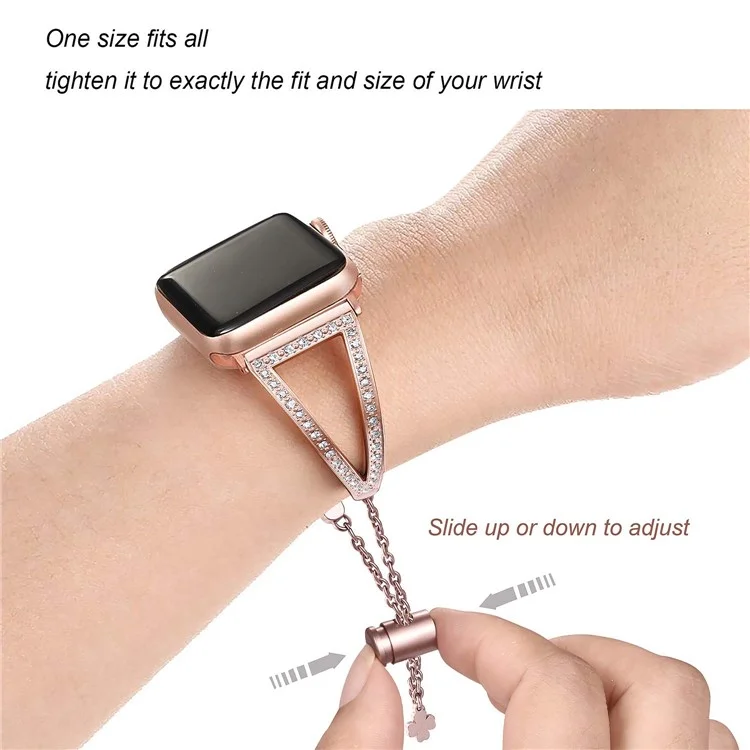 KALEBOL V-förmiges Uhrenarmband für Apple Watch Series 10 Ultra 9 8 7 SE 6 5 4 3 2 1 46mm 49mm 45mm 44mm 42mm Strass-Zinklegierung - Silber