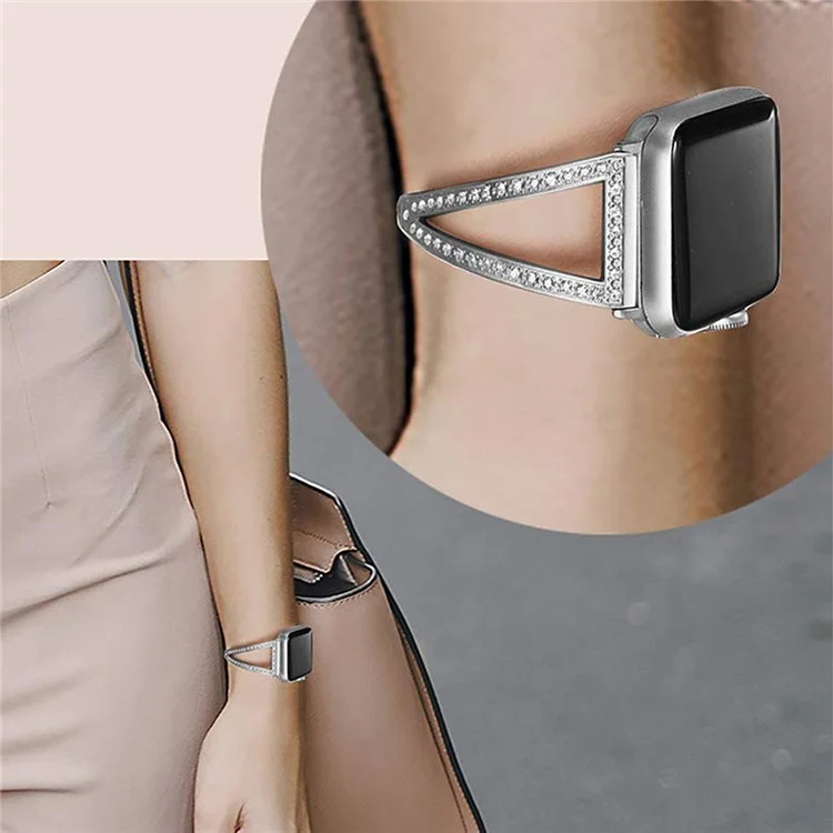 KALEBOL V-förmiges Uhrenarmband für Apple Watch Series 10 Ultra 9 8 7 SE 6 5 4 3 2 1 46mm 49mm 45mm 44mm 42mm Strass-Zinklegierung - Silber