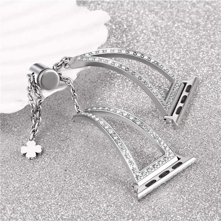 KALEBOL V-förmiges Uhrenarmband für Apple Watch Series 10 Ultra 9 8 7 SE 6 5 4 3 2 1 46mm 49mm 45mm 44mm 42mm Strass-Zinklegierung - Silber