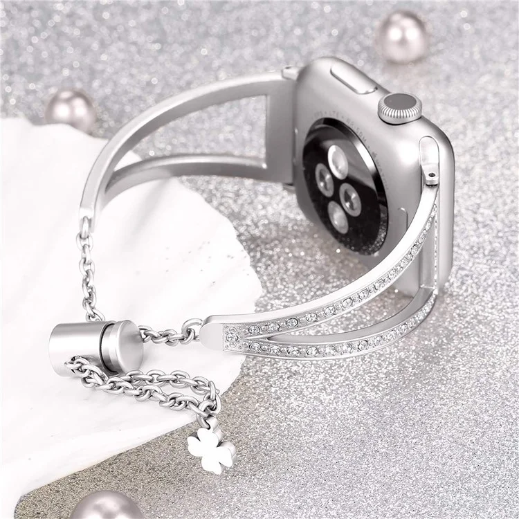 KALEBOL V-förmiges Uhrenarmband für Apple Watch Series 10 Ultra 9 8 7 SE 6 5 4 3 2 1 46mm 49mm 45mm 44mm 42mm Strass-Zinklegierung - Silber