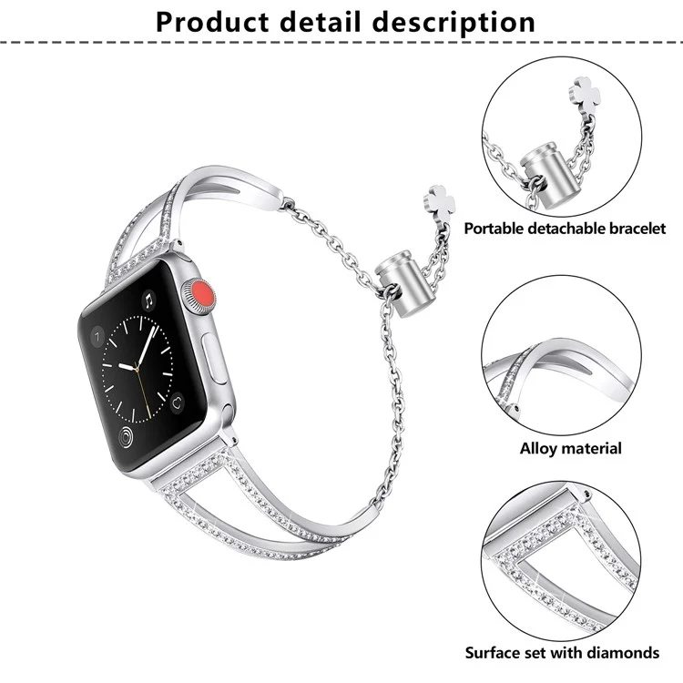 KALEBOL V-förmiges Uhrenarmband für Apple Watch Series 10 Ultra 9 8 7 SE 6 5 4 3 2 1 46mm 49mm 45mm 44mm 42mm Strass-Zinklegierung - Silber