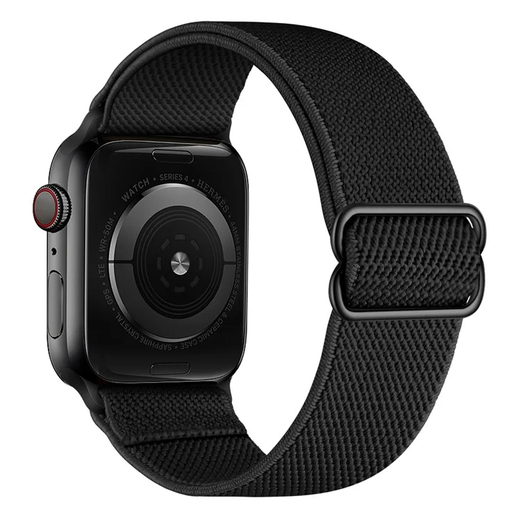 Регулируемый тканый полиэстеровый ремешок для часов, совместимый с Apple Watch Series 10, 9, 8, 7, SE, 6, 5, 4, 3, 2, 1 - 42мм, 41мм, 40мм, 38мм - Черный
