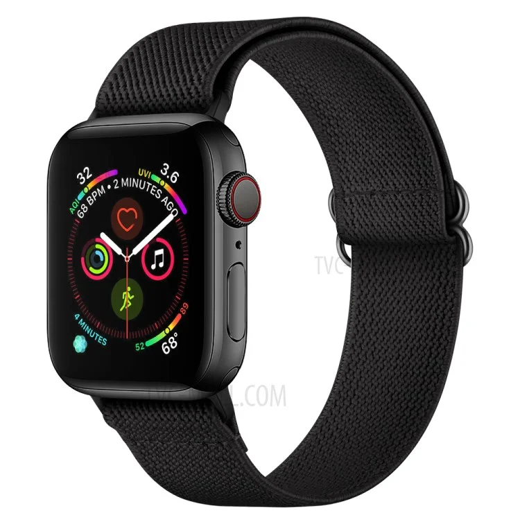 Регулируемый тканый полиэстеровый ремешок для часов, совместимый с Apple Watch Series 10, 9, 8, 7, SE, 6, 5, 4, 3, 2, 1 - 42мм, 41мм, 40мм, 38мм - Черный