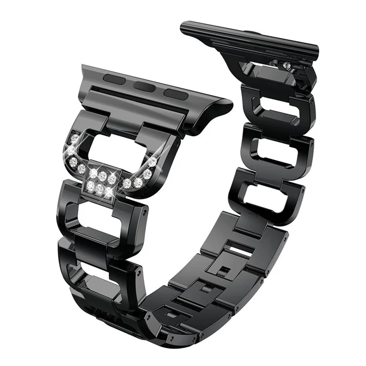 Bracelet de montre carré KALEBOL pour Apple Watch Series 10 9 8 7 SE 6 5 4 3 2 1 42mm 41mm 40mm 38mm, en alliage de zinc avec strass - Noir