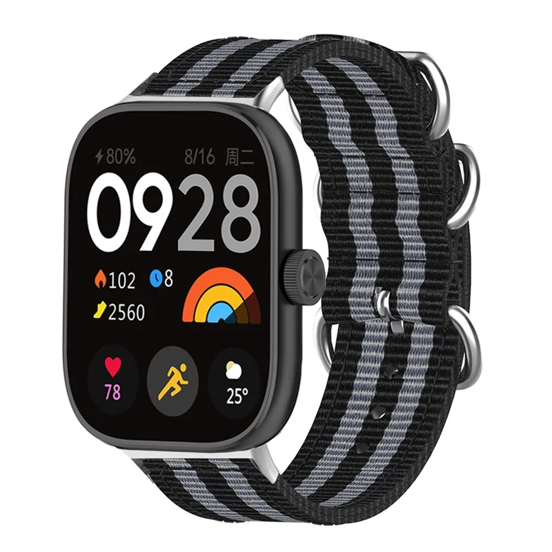 Nylon Strap for Xiaomi Smart Band 9 Pro / 8 Pro / Redmi Watch 5 eSIM / 5 / 4 Three Ring Watch Band with Metal Connector - Black / Grey