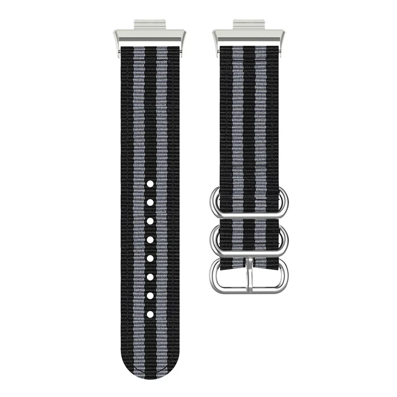 Nylon Strap for Xiaomi Smart Band 9 Pro / 8 Pro / Redmi Watch 5 eSIM / 5 / 4 Three Ring Watch Band with Metal Connector - Black / Grey