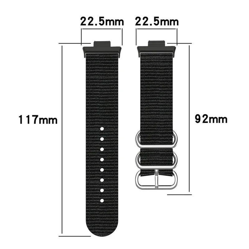 Nylon Strap for Xiaomi Smart Band 9 Pro / 8 Pro / Redmi Watch 5 eSIM / 5 / 4 Three Ring Watch Band with Metal Connector - Black / Grey