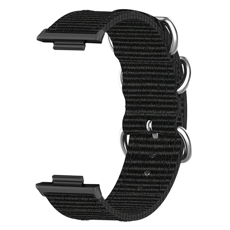 Bracelet en nylon pour Xiaomi Smart Band 9 Pro / 8 Pro / Redmi Watch 5 eSIM / 5 / 4 Bracelet de montre à trois anneaux avec connecteur en métal - Noir