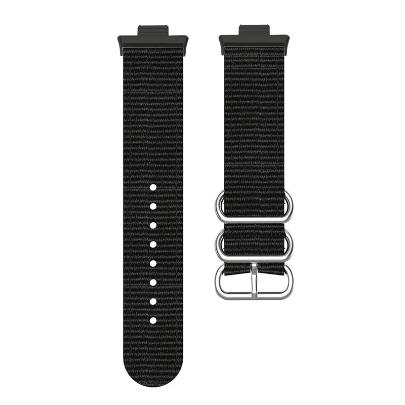 Bracelet en nylon pour Xiaomi Smart Band 9 Pro / 8 Pro / Redmi Watch 5 eSIM / 5 / 4 Bracelet de montre à trois anneaux avec connecteur en métal - Noir
