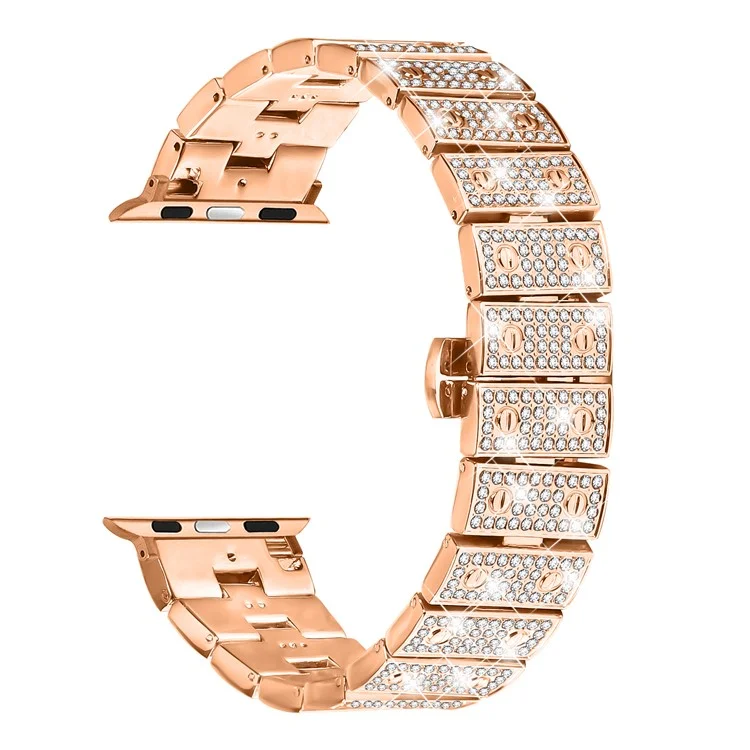 Watch Band For Apple Watch Series 10 Ultra 9 8 7 SE 6 5 4 3 2 1 46mm 49mm 45mm 44mm 42mm Alloy Rhinestones Decor Strap - Rose Gold