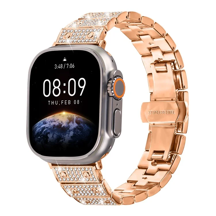 Watch Band For Apple Watch Series 10 Ultra 9 8 7 SE 6 5 4 3 2 1 46mm 49mm 45mm 44mm 42mm Alloy Rhinestones Decor Strap - Rose Gold