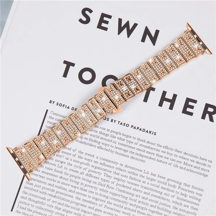 Watch Band For Apple Watch Series 10 Ultra 9 8 7 SE 6 5 4 3 2 1 46mm 49mm 45mm 44mm 42mm Alloy Rhinestones Decor Strap - Rose Gold