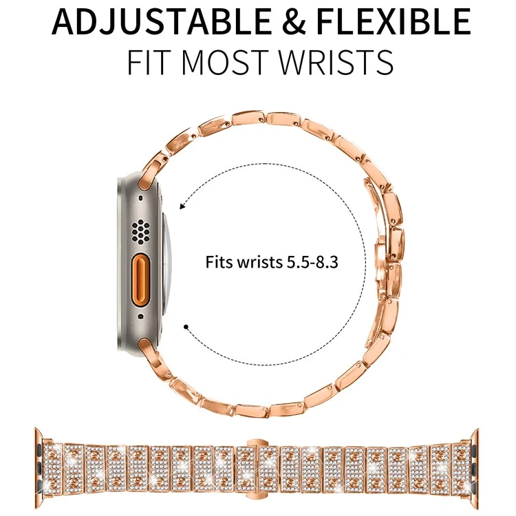 Watch Band For Apple Watch Series 10 Ultra 9 8 7 SE 6 5 4 3 2 1 46mm 49mm 45mm 44mm 42mm Alloy Rhinestones Decor Strap - Rose Gold