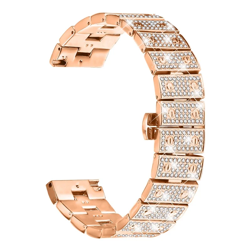 For Huawei Watch GT 4 46mm Watch Band Alloy Metal Rhinestones Decor Strap with Butterfly Clasp - Rose Gold