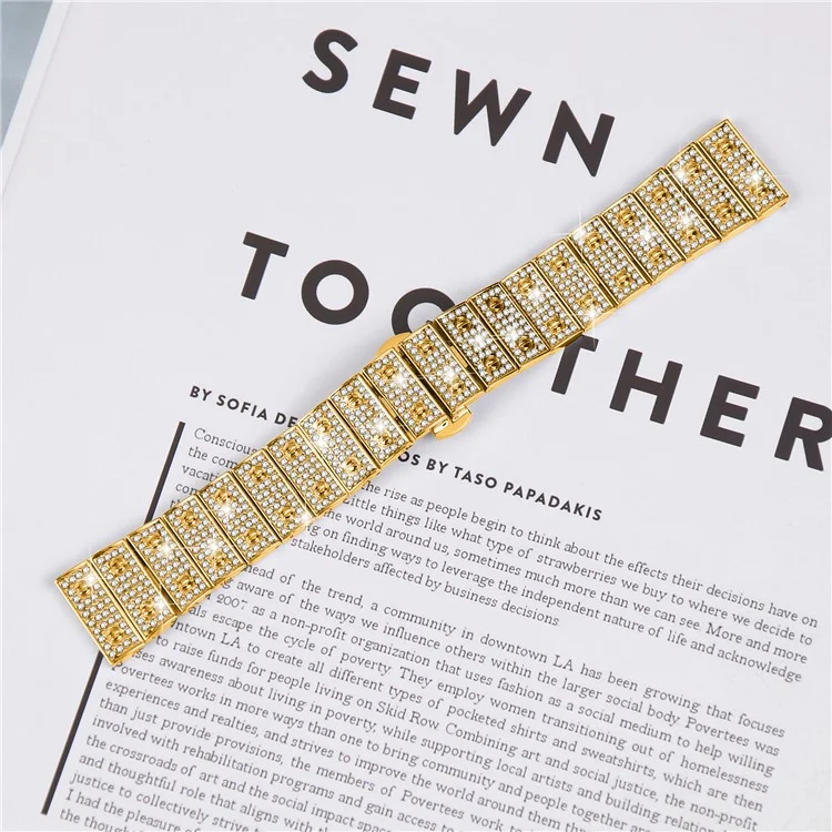 Для Huawei Watch Buds Watch Band Alloy Metal Rhinestones Decor Strap with Butterfly Clasp - Золотой