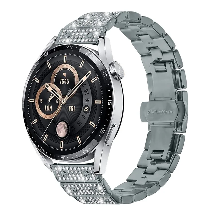 Для часов Huawei Watch GT 3 Pro 46 мм, браслет из сплава металла с декором из страз и застежкой-бабочкой - титан