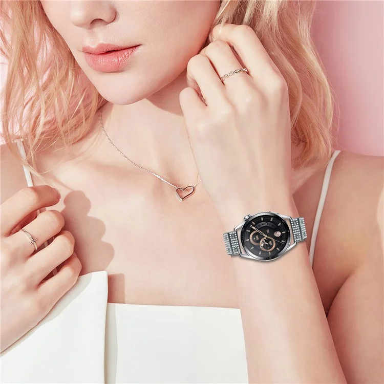 Для часов Huawei Watch GT 3 Pro 46 мм, браслет из сплава металла с декором из страз и застежкой-бабочкой - титан