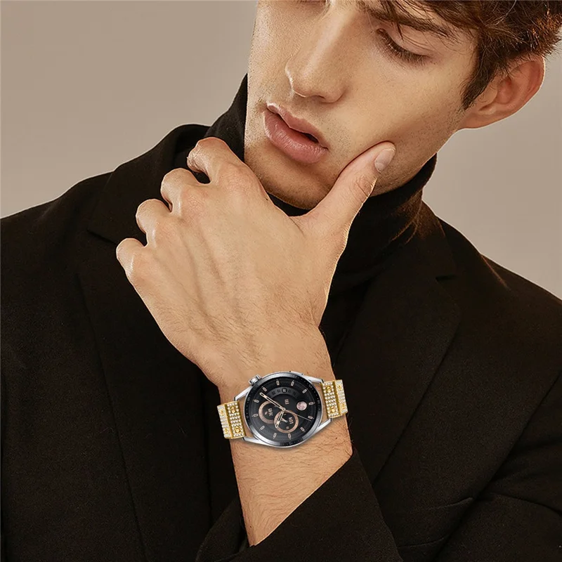 For Huawei Watch 3 / Watch 3 Pro Watch Band Alloy Metal Rhinestones Decor Strap with Butterfly Clasp - Gold