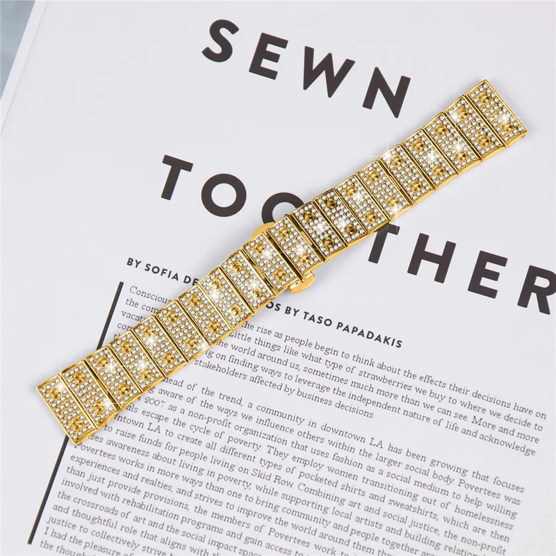 For Huawei Watch 3 / Watch 3 Pro Watch Band Alloy Metal Rhinestones Decor Strap with Butterfly Clasp - Gold