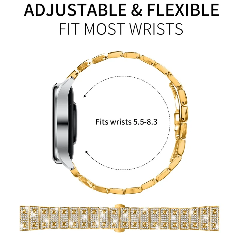 For Huawei Watch 3 / Watch 3 Pro Watch Band Alloy Metal Rhinestones Decor Strap with Butterfly Clasp - Gold