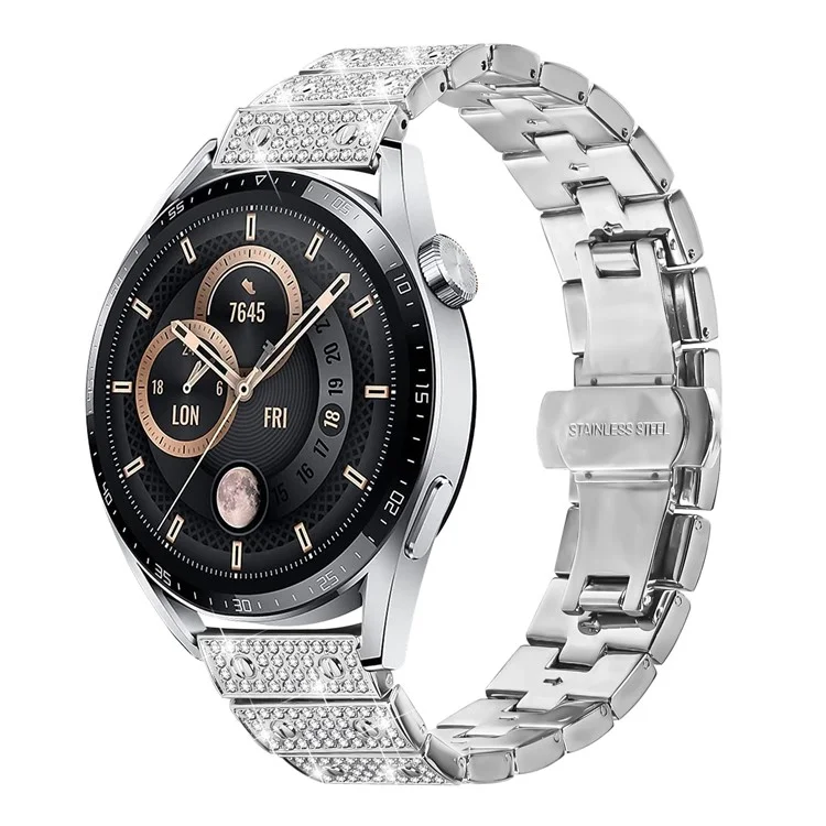 For Huawei Watch GT 2 Pro Watch Band Alloy Metal Rhinestones Decor Strap with Butterfly Clasp - Silver