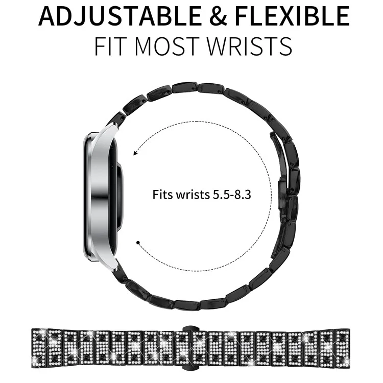 Для ремешка часов Huawei Watch GT 2e из сплава металла с декором из страз и застежкой-бабочкой - черный