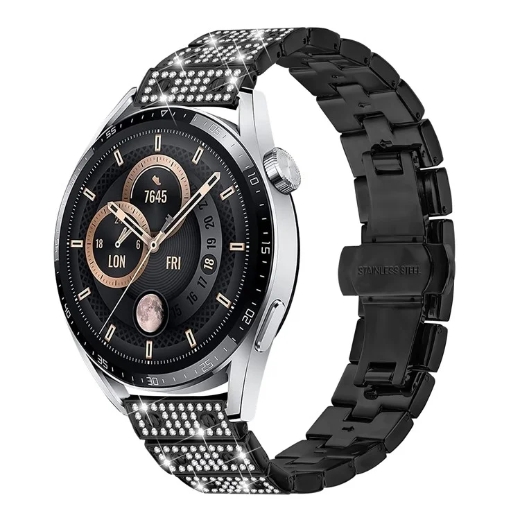 Ремешок для часов For Honor Watch GS Pro из сплава металла с декором из страз и застежкой-бабочкой - черный