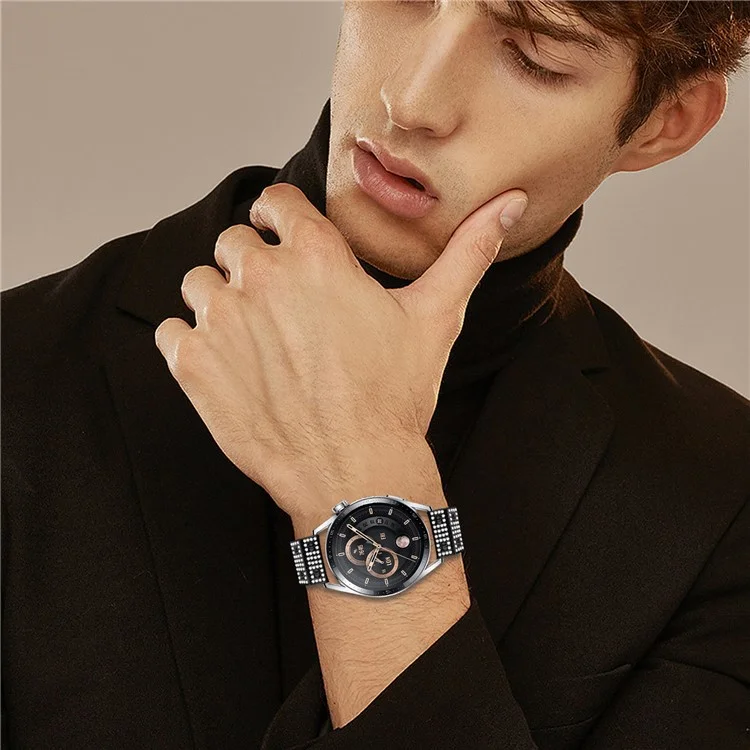Для чести MagicWatch 2 46 мм ремешок для часов из сплава металла с декором из страз и застежкой-бабочкой - черный