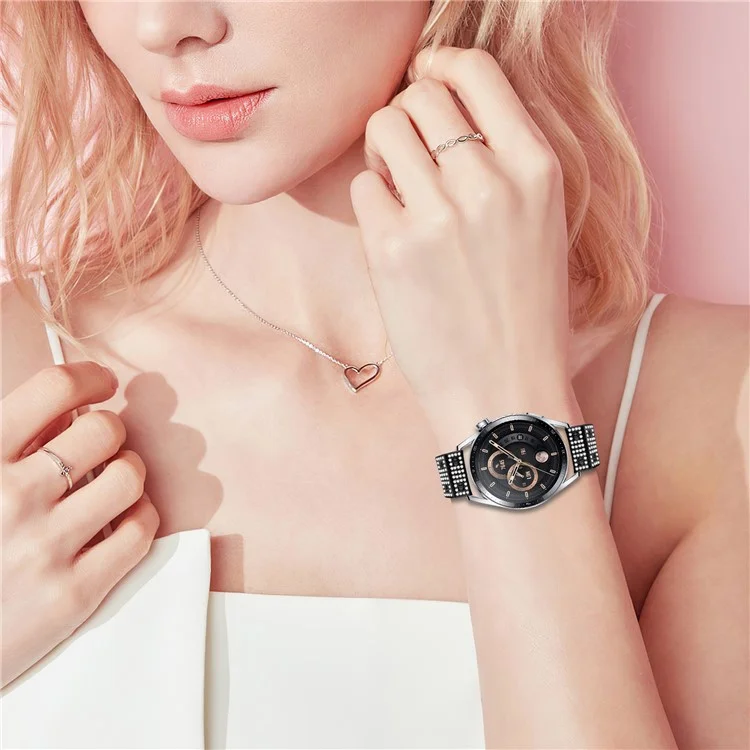 Для чести MagicWatch 2 46 мм ремешок для часов из сплава металла с декором из страз и застежкой-бабочкой - черный
