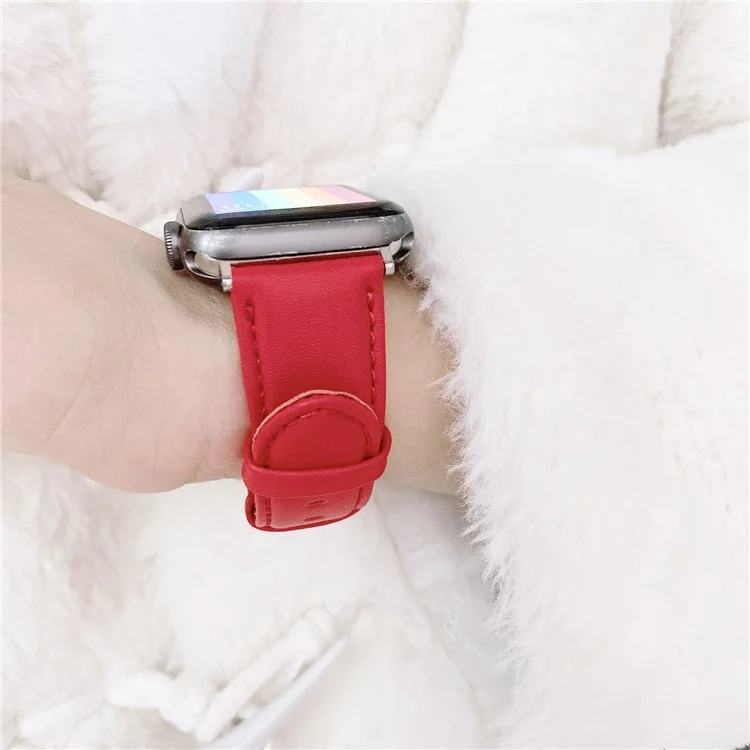 Banda de Reloj de Cuero Genuino de Color Sólido de 22 mm Para la Serie Apple Watch 7 41 Mm/serie 4/5/6/SE 40 mm / Mira la Serie 1/2/3 38 mm - Rojo