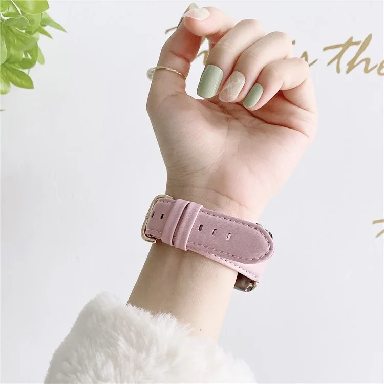 22mm Solid Color Genuine Leather Watch Band for Apple Watch Series 10 42mm / 9 8 7 41mm / 6 5 4 SE SE (2022) SE (2023) 40mm / 3 2 1 38mm - Pink