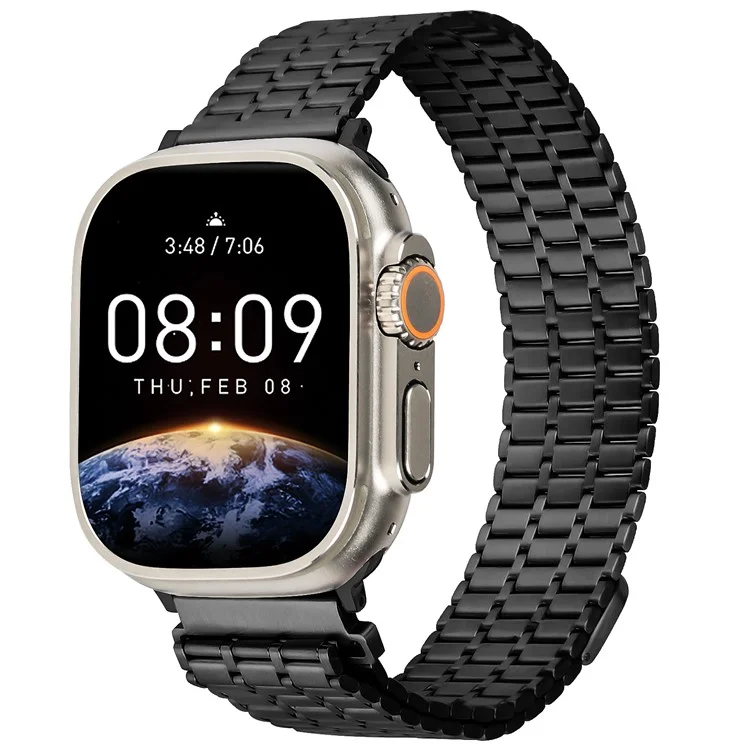 Compra al por mayor Banda magnética para Apple Watch Series 10 Ultra 9 8 7 SE 6 5 4 3 2 1 46mm 49mm 45mm 44mm, Correa de reloj de metal con 7 cuentas - Negro