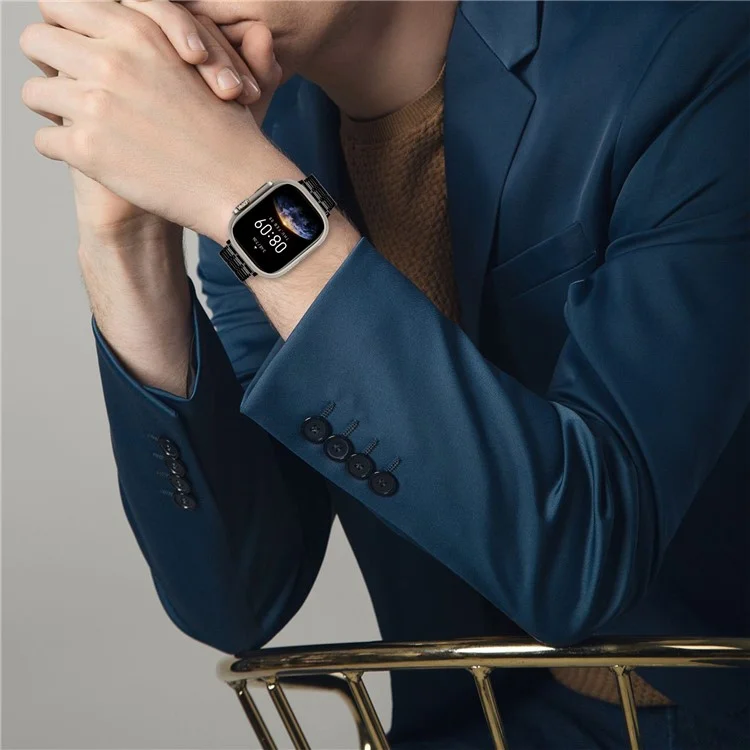 Compra al por mayor Banda magnética para Apple Watch Series 10 Ultra 9 8 7 SE 6 5 4 3 2 1 46mm 49mm 45mm 44mm, Correa de reloj de metal con 7 cuentas - Negro