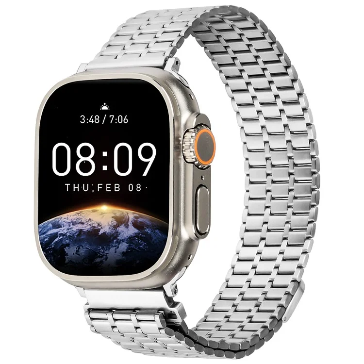 Banda de reloj magnética para compra al por mayor para Apple Watch Series 10 9 8 7 SE 6 5 4 3 2 1 de 42mm, 41mm, 40mm, 38mm, correa de acero inoxidable con 7 cuentas.