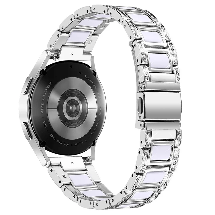 Achat en vrac de bracelet en métal pour Samsung Galaxy Watch4 Classic / Watch4 Active Bracelet de montre avec décoration de strass - Argent / Blanc