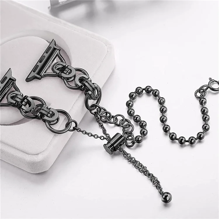 Bulk Purchasing Metal Strap for Apple Watch Series 10 9 8 7 SE 6 5 4 3 2 1 42mm 41mm 40mm 38mm Beaded Watch Band - Black