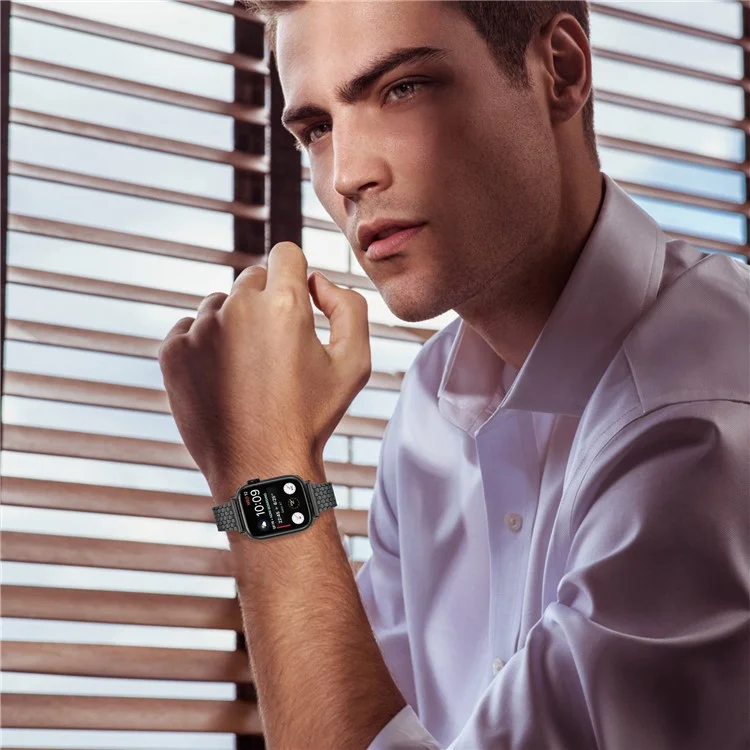 Correa de metal negro para Apple Watch Series 10 9 8 7 SE 6 5 4 3 2 1 de 42 mm, 41 mm, 40 mm y 38 mm, con hebilla magnética (compra a granel)