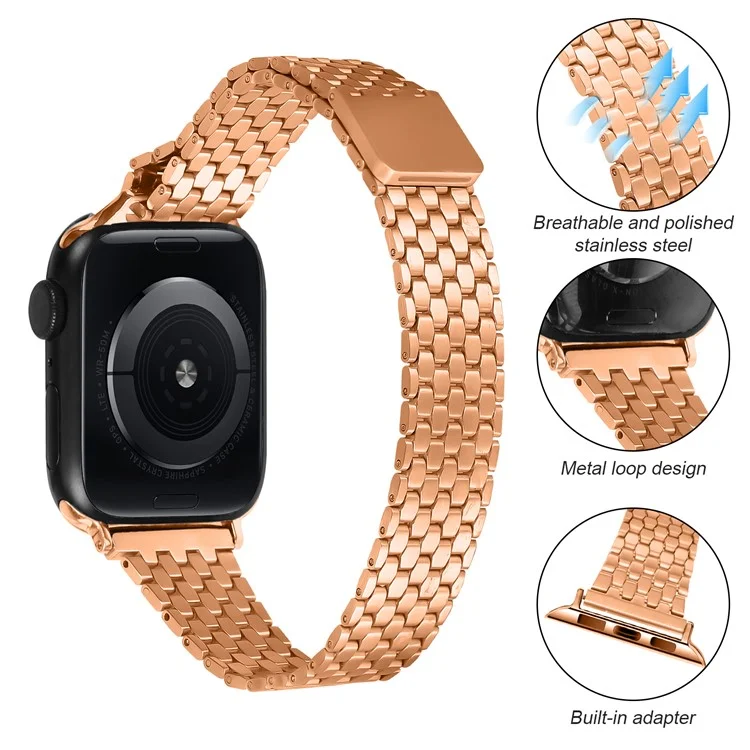 Bracelet de montre en métal à boucle magnétique en vrac pour Apple Watch Séries 10 9 8 7 SE 6 5 4 3 2 1 42 mm 41 mm 40 mm 38 mm - Or rose