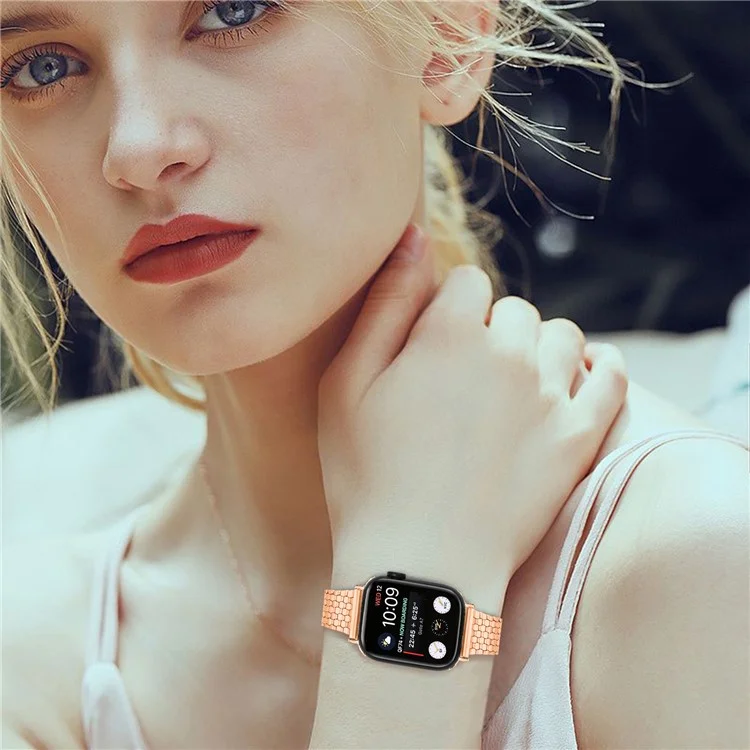 Bracelet de montre en métal à boucle magnétique en vrac pour Apple Watch Séries 10 9 8 7 SE 6 5 4 3 2 1 42 mm 41 mm 40 mm 38 mm - Or rose