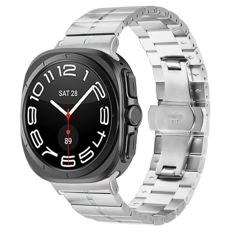 Cinturino per orologio per acquisti all'ingrosso per Samsung Galaxy Watch Ultra 47mm, in acciaio inossidabile argento, con fibbia a farfalla.